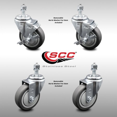 Service Caster 4 Inch SS Thermoplastic Rubber Swivel 1/2 Inch Threaded Stem Caster Brakes, 2PK SCC-SSTS20S414-TPRB-121315-2-TLB-2